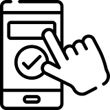 A hand tapping a checkmark icon on a smartphone screen.