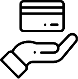 Icon of an outstretched hand holding a credit card.