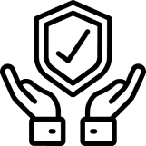 Two hands cradle a shield with a checkmark, symbolizing security or protection.